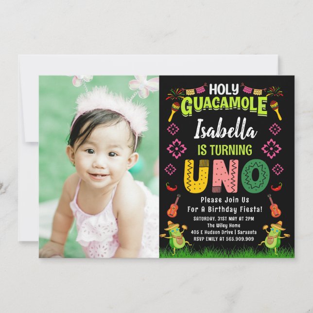 Holy Guacamole Fiesta avocado 1st Birthday photo Invitation (Front)