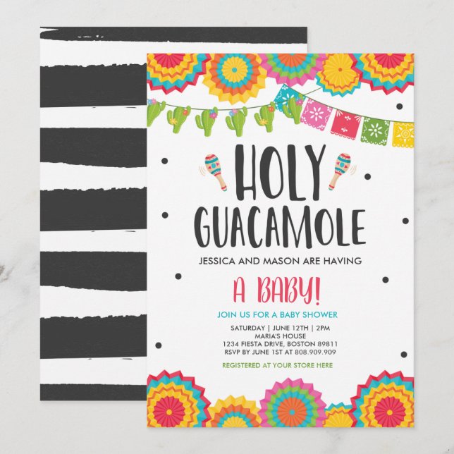 Holy Guacamole Fiesta Baby Shower Cactus Invitation (Front/Back)