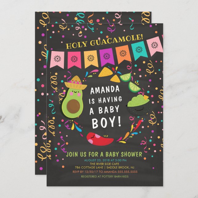Holy Guacamole Fiesta Baby Shower Invitation (Front/Back)