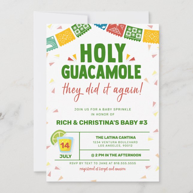 HOLY GUACAMOLE FIESTA BABY SHOWER INVITATION (Front)