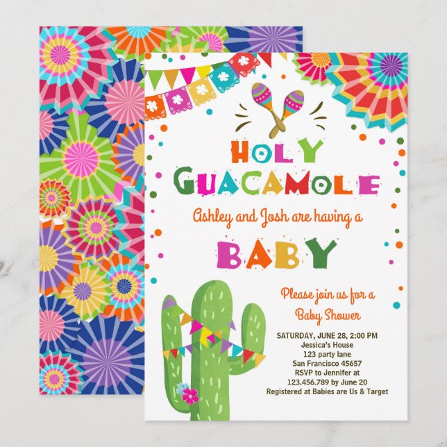 Holy Guacamole Fiesta Baby shower invite Mexican (Front/Back)