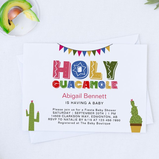 Holy Guacamole Fiesta Baby Shower Kawaii Avocado I Invitation (Creator Uploaded)