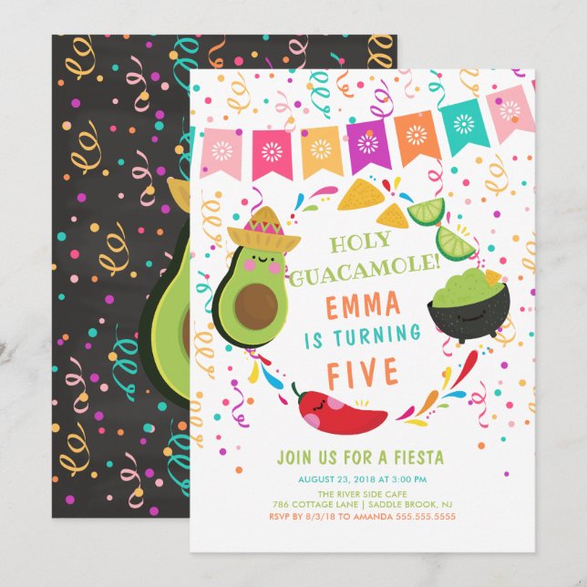 Holy Guacamole Fiesta Birthday Invitation (Front/Back)