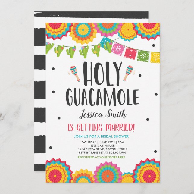 Holy Guacamole Fiesta Cactus Bridal Shower Invitation (Front/Back)