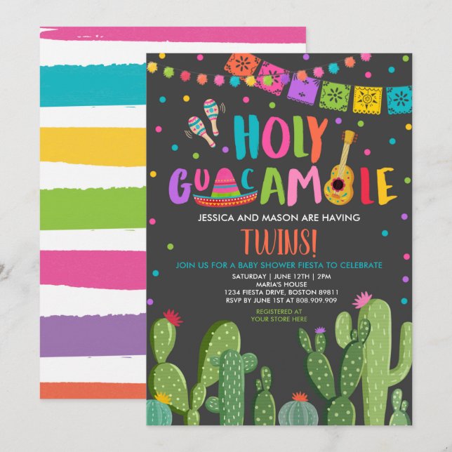 Holy Guacamole Fiesta Twins Baby Shower Invitation (Front/Back)