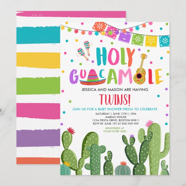Holy Guacamole Fiesta Twins Baby Shower Invitation (Front/Back)