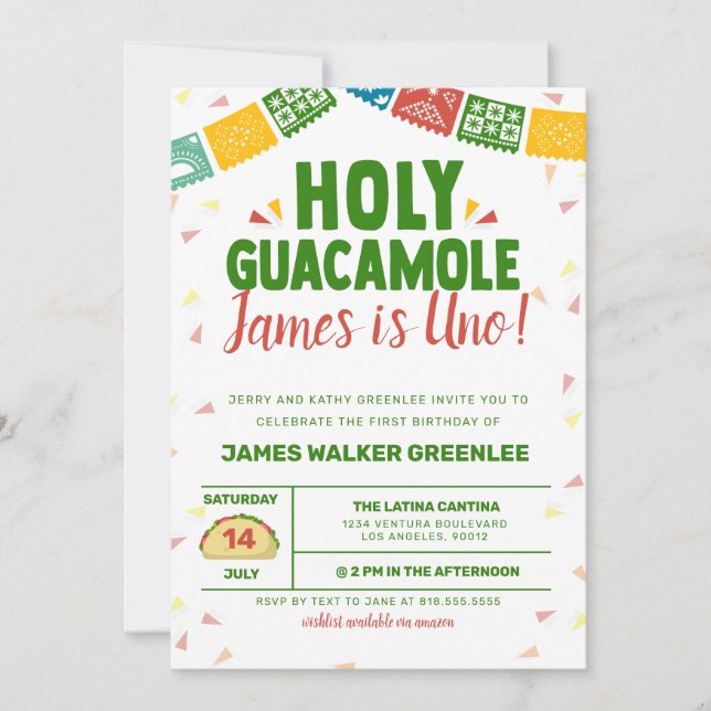 Holy Guacamole First Birthday Fiesta Invitation (Front)