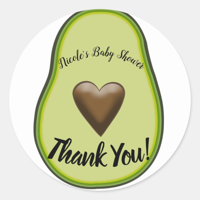 Holy Guacamole Heart Avocado Baby Shower Bridal Classic Round Sticker (Front)