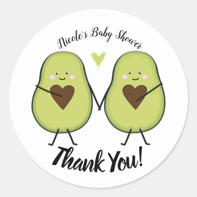 Holy Guacamole Heart Avocado Baby Shower Twins Classic Round Sticker (Front)