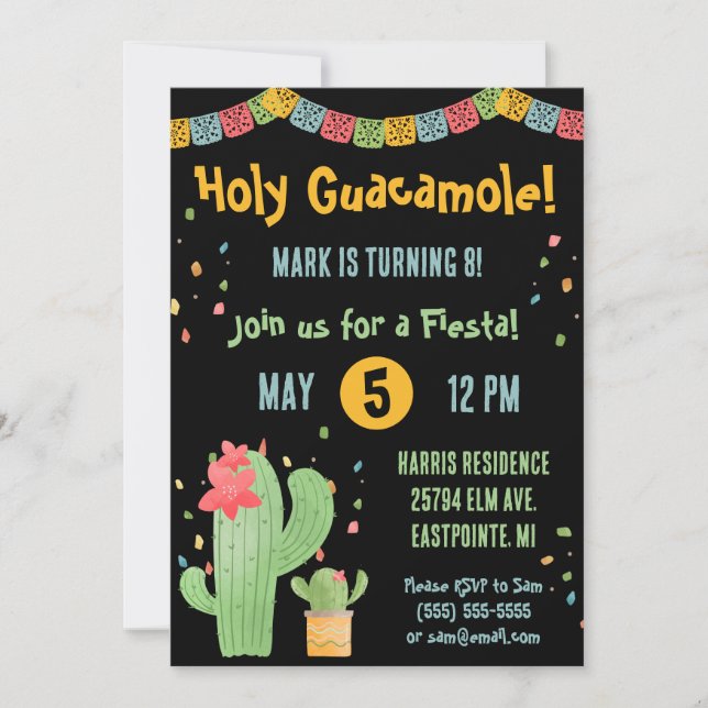 Holy Guacamole! Mexican Fiesta Birthday Party Invitation (Front)