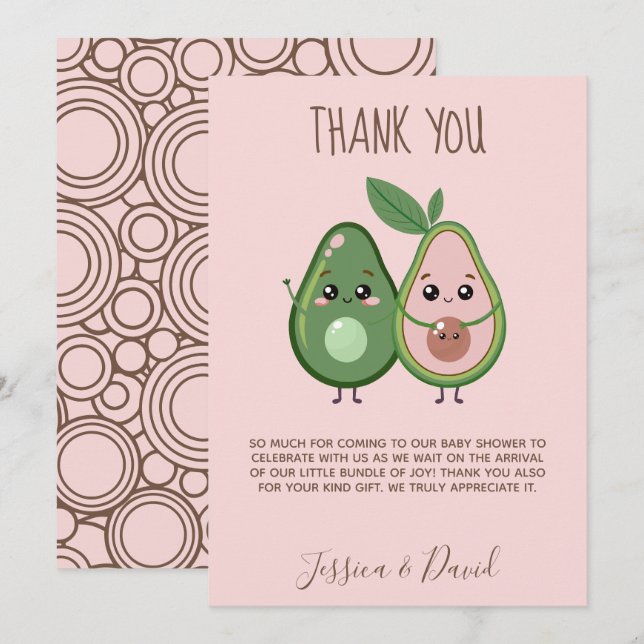 Holy Guacamole Pink Avocado Baby Shower Thank You Card (Front/Back)