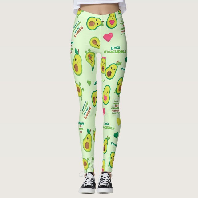 Holy Guacamole: Whimsical Avocado Lover Leggings (Front)