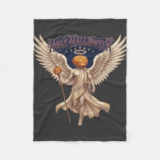 Holy Halloween Angel Pumpkin Gothic Vintage Illust Fleece Blanket