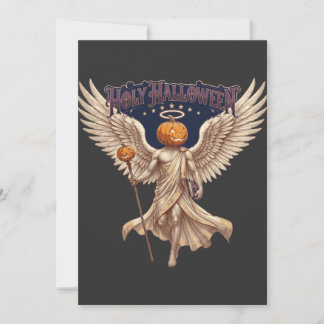 Holy Halloween Angel Pumpkin Gothic Vintage Illust Invitation