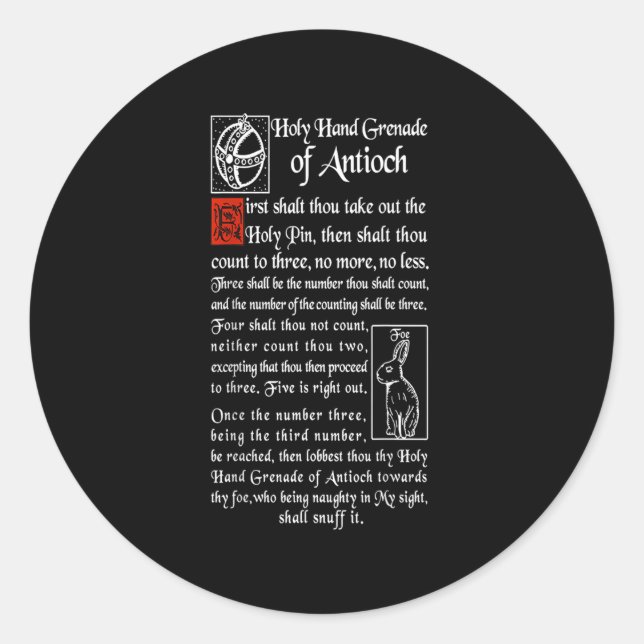Holy Hand Grenade Of Antioch Classic Round Sticker (Front)