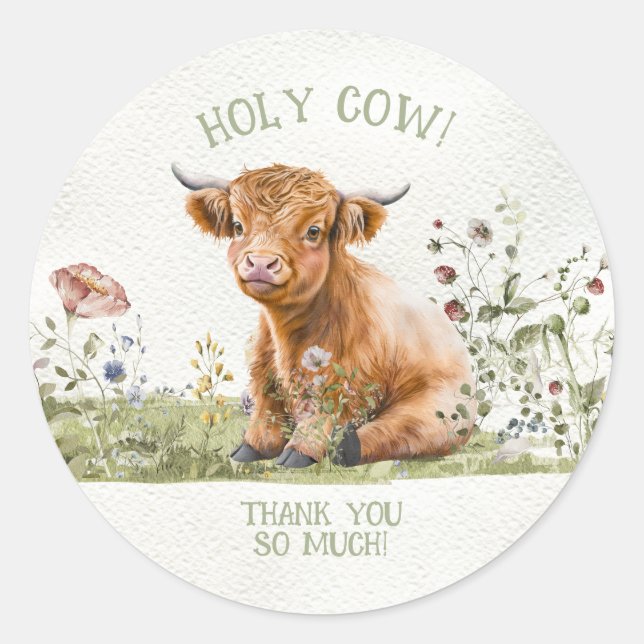 Holy Highland Cow Thank you Classic Round Sticker (Front)