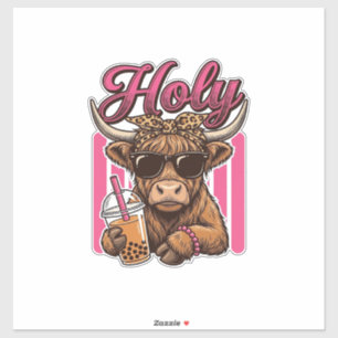 Holy Highland Cow Vintage Boba Tea Shirt Design_1