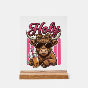 Holy Highland Cow Vintage Boba Tea Shirt Design_1 Acrylic Sign
