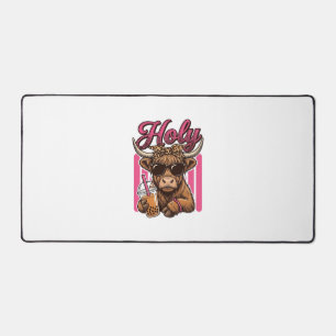 Holy Highland Cow Vintage Boba Tea Shirt Design_1 Desk Mat