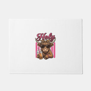 Holy Highland Cow Vintage Boba Tea Shirt Design_1 Doormat