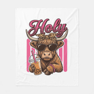 Holy Highland Cow Vintage Boba Tea Shirt Design_1 Fleece Blanket