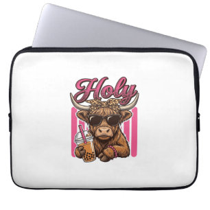 Holy Highland Cow Vintage Boba Tea Shirt Design_1 Laptop Sleeve