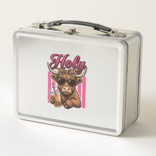 Holy Highland Cow Vintage Boba Tea Shirt Design_1 Metal Lunch Box