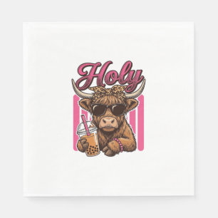 Holy Highland Cow Vintage Boba Tea Shirt Design_1 Napkin