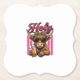 Holy Highland Cow Vintage Boba Tea Shirt Design_1 Paper Coaster