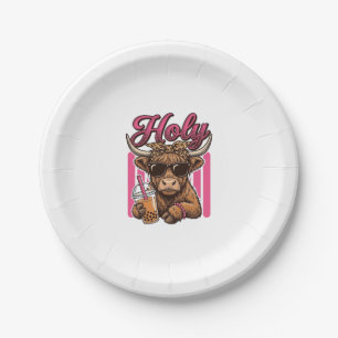 Holy Highland Cow Vintage Boba Tea Shirt Design_1 Paper Plate
