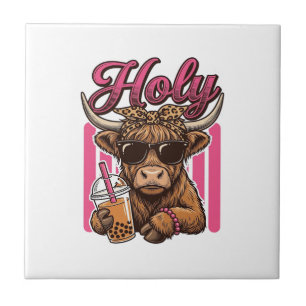 Holy Highland Cow Vintage Boba Tea Shirt Design_1 Tile