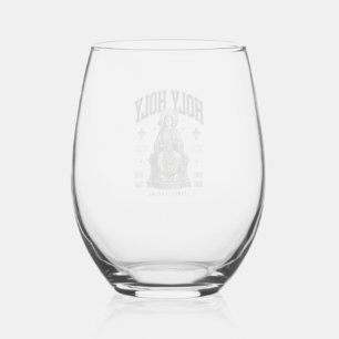 Holy Holy Vintage Engraving Religious Shirt Design Stemless Wine Glass