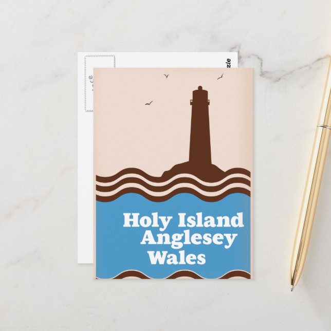 Holy Island, Anglesey, Wales travel poster Postcard (Front/Back In Situ)