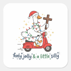 Holy Jolly & A Silly Goose Funny Christmas Goose Square Sticker