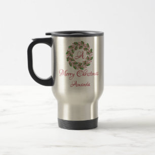 Holy leaves and cherry christmas travel mug
