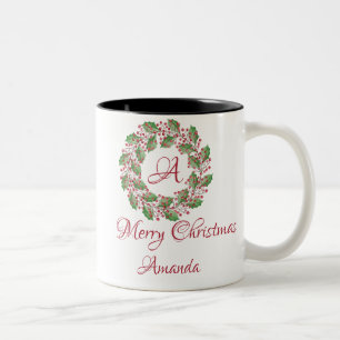 Holy leaves and cherry christmas Two-Tone coffee Mug