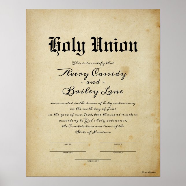 "Holy Matrimony" Antique Wedding Certificate Poster (Front)
