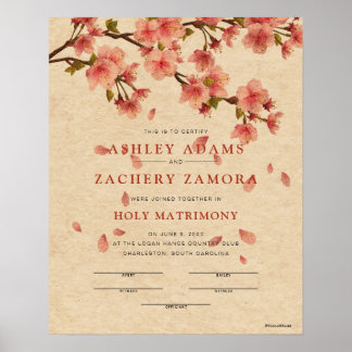 "Holy Matrimony" Fall Floral Wedding Certificate Poster