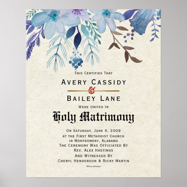 Holy Matrimony ♥ Wedding Certificate Poster (Front)