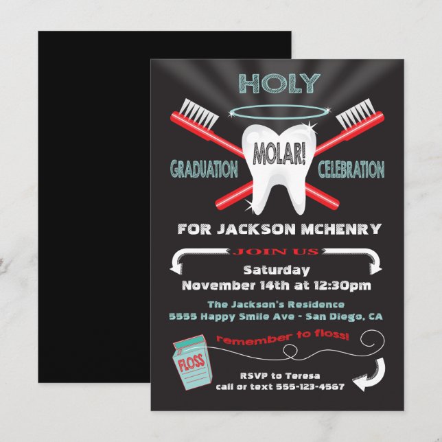 Holy Molar Dental Dentist graduation invites (Front/Back)