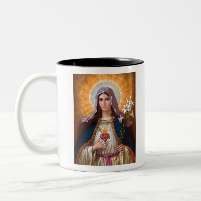 Holy mother Mary Immaculate Heart,Catholic faith Two-Tone Coffee Mug (Left)