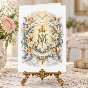 Holy Name of Mary Floral Catholic Prayer Cherubs Thank You Card