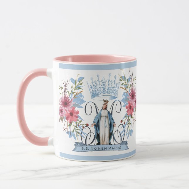 Holy Name of Mary Religious Virgin Mother Floral Mug (Left)