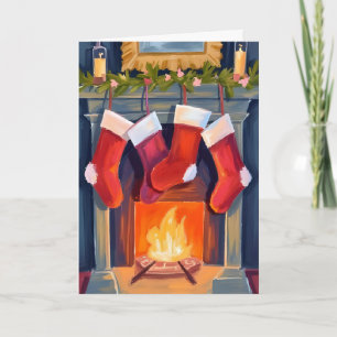 Holy Night Christmas Stockings Watercolor Holiday Card