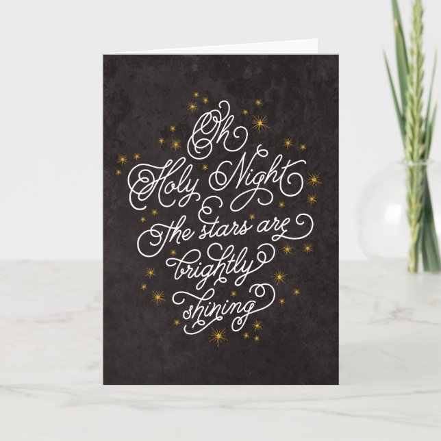 Holy Night Elegant Script Personalised Christmas Holiday Card (Front)