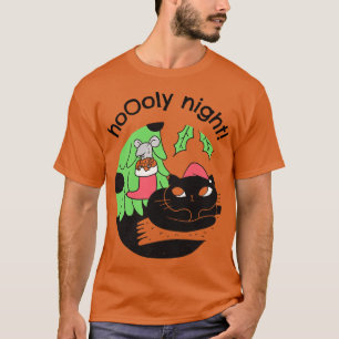 Holy Night Funny Christmas Gift With A Black Cat  T-Shirt