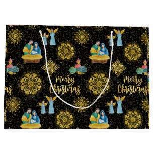 Holy Night Nativity Mary Joseph Jesus Golden Star Large Gift Bag