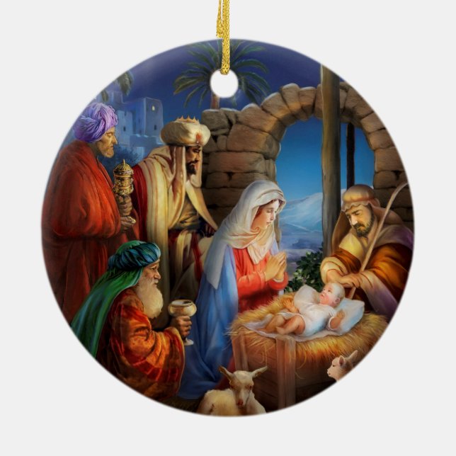 Holy night, nativity scene ceramic tree decoration (Back)