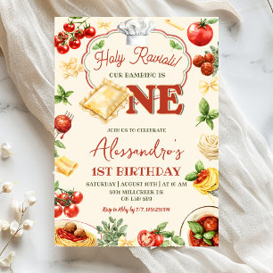 Holy Ravioli Italian Pasta Theme Boy 1st Birthday Invitation
