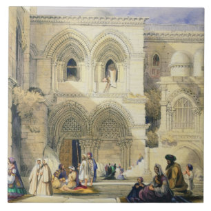 Holy Sepulchre, in Jerusalem (colour litho) Tile